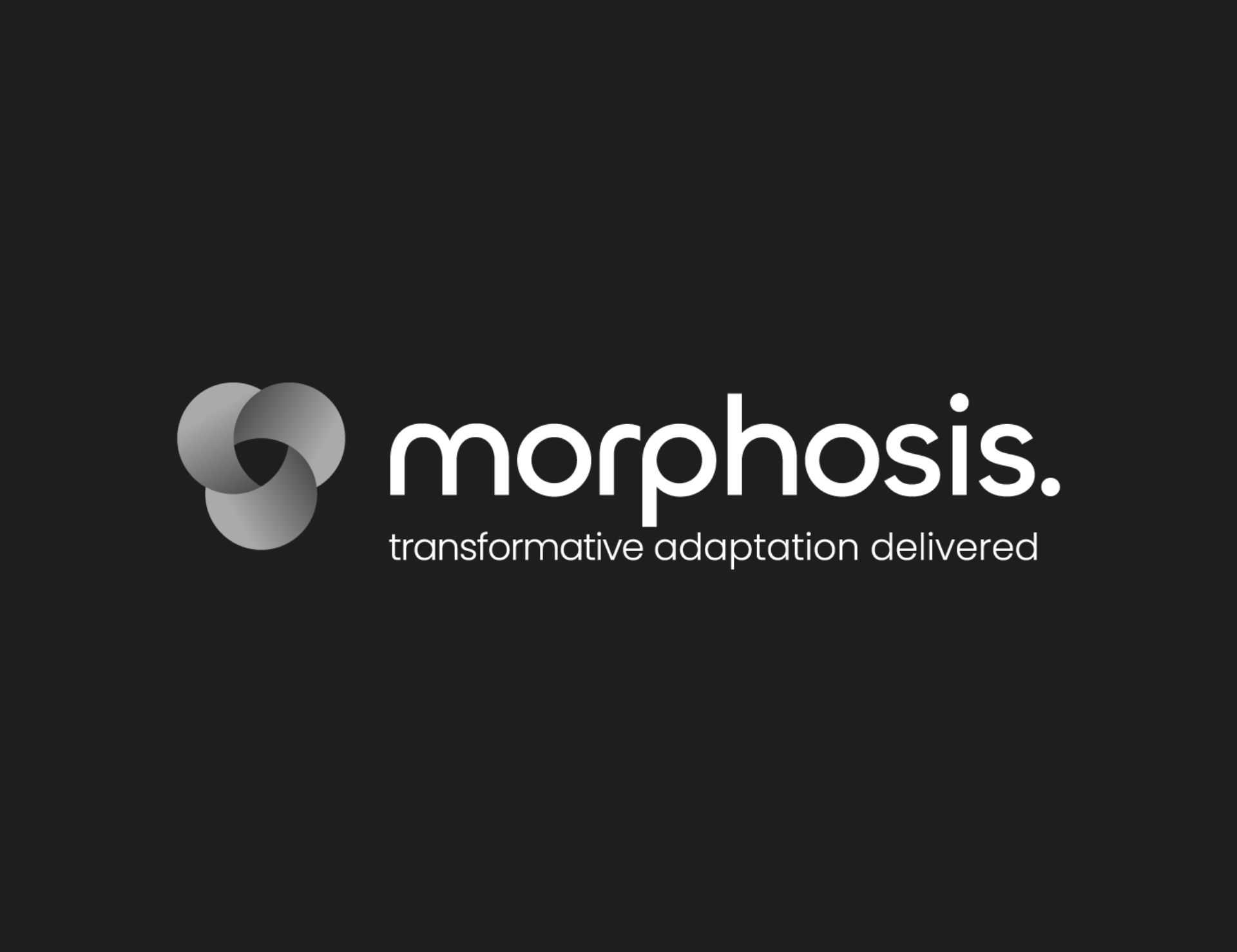Logo of Morphosis featuring an abstract circular design and the text "morphosis. transformative adaptation delivered" on a black background. Designed by Circular Design, a not-for-profit web design agency.