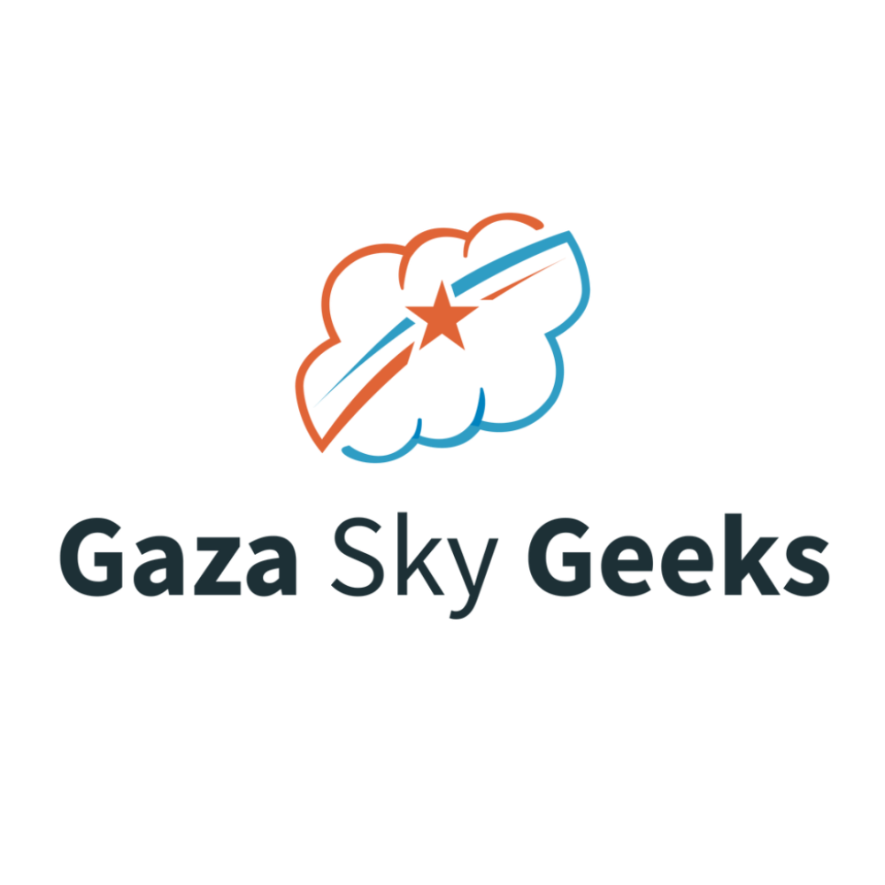 Gaza Sky Geeks logo featuring a cloud outline with a star and a diagonal line inside.